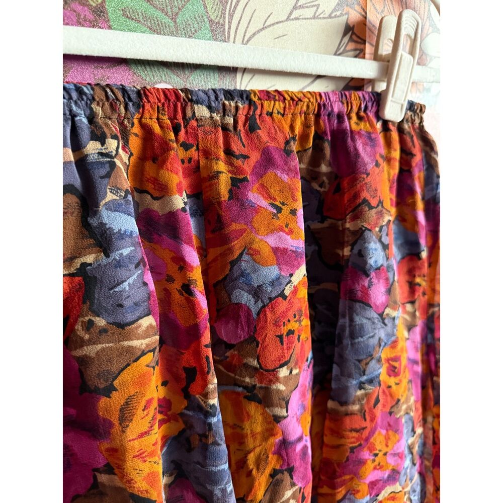 Vintage 70s 80s Indian Silk Floral Mini Skirt Made in India Boho OS Kush - Picture 3 of 6